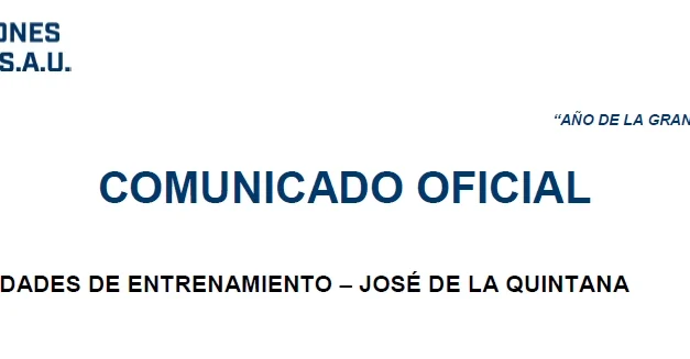 COMUNICADO OFICIAL FM, ACTIVIDADES DE ENTRENAMIENTO – JOSÉ DE LA QUINTANA