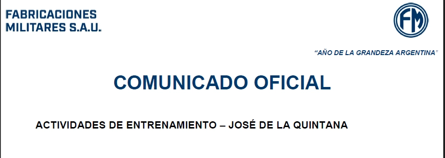 COMUNICADO OFICIAL FM, ACTIVIDADES DE ENTRENAMIENTO – JOSÉ DE LA QUINTANA