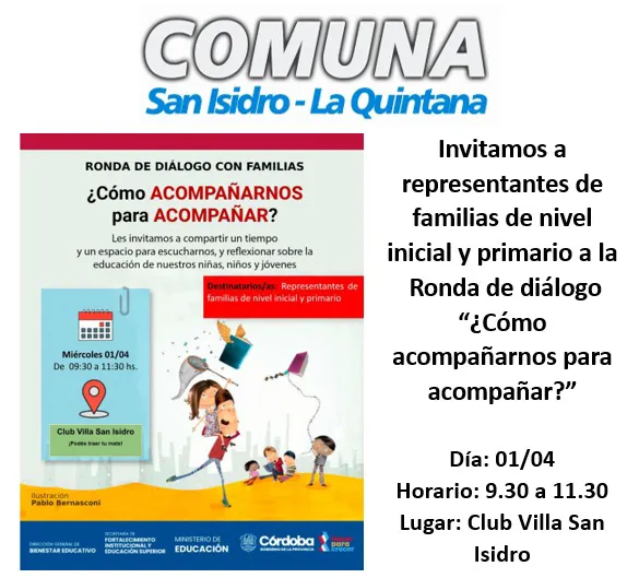 La Comuna convoca a una Ronda de Diálogo para fortalecer el acompañamiento educativo en las familias