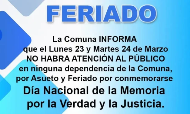 Cronograma de servicios y atención al público por el asueto y feriado del 23 y 24 de marzo