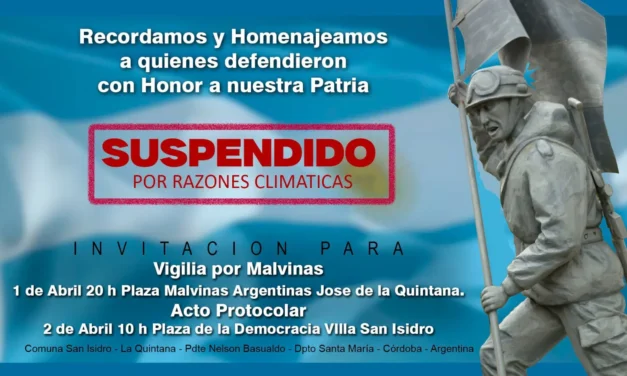 Suspenden los actos por Malvinas en La Quintana y Villa San Isidro debido a las condiciones climáticas