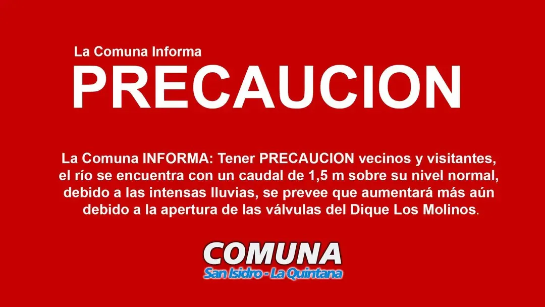 Aumenta el caudal del río: la Comuna emite advertencia a vecinos y visitantes