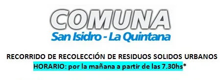 Cronograma de recolección de residuos sólidos urbanos en la Comuna
