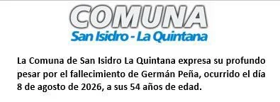 La Comuna expresa su pesar por el fallecimiento de Germán Peña