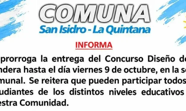 Prórroga para el Concurso “Diseño de la Bandera” de la Comuna San Isidro – La Quintana