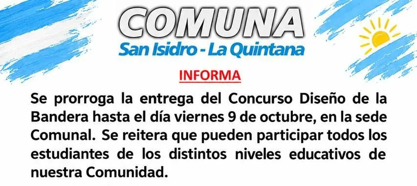 Prórroga para el Concurso “Diseño de la Bandera” de la Comuna San Isidro – La Quintana