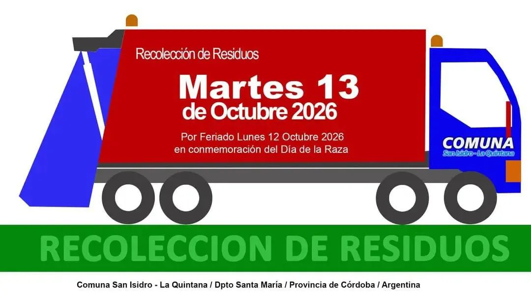 📢 Se informa cambio en la recolección de residuos por el feriado del 12 de octubre